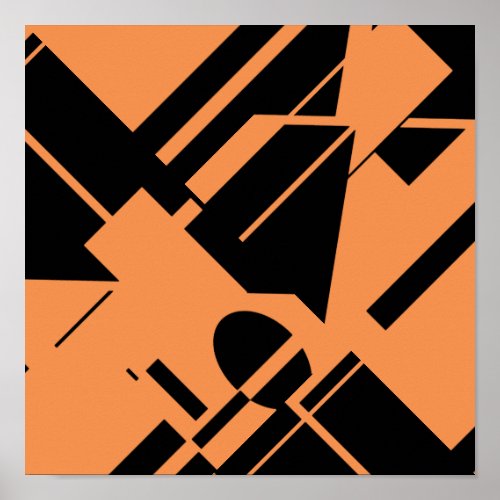 Black Geometric on Orange MCM_Inspired Art Poster