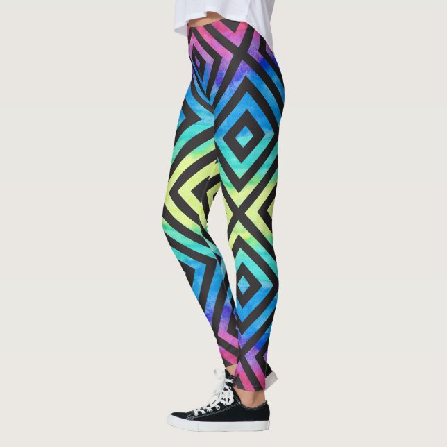 Black Geometric Patter & Colorful Brush Strokes Leggings (Left)