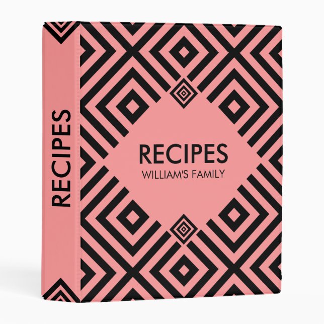 Black geometric pattern on pink mini binder (Front/Spine)