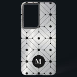 Black geometric pattern silver metallic background samsung galaxy s21  case<br><div class="desc">An elegant image of metallic silver background with a black geometric pattern.
Optional monogram.</div>
