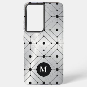 Black geometric pattern silver metallic background samsung galaxy s21+ case