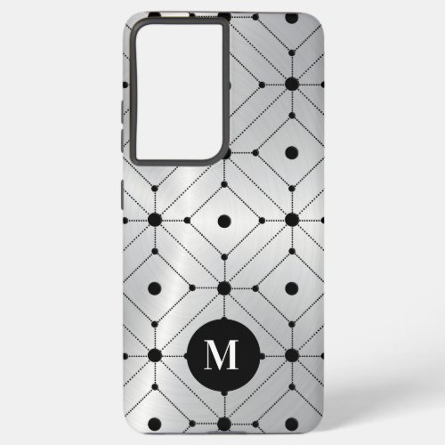 Black geometric pattern silver metallic background samsung galaxy s21 case