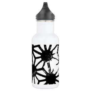Black geometric pattern stainless steel water bottle