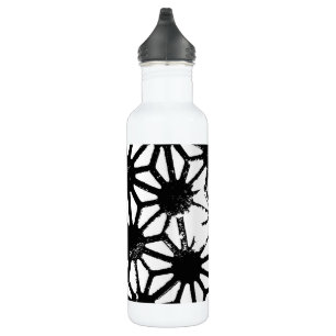Black geometric pattern stainless steel water bottle