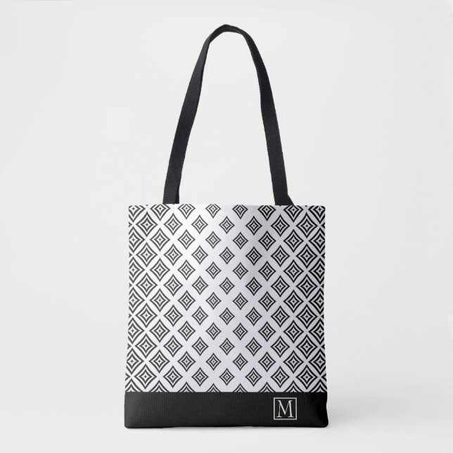 Black Geometric Shapes And Stripe Tote Bag (Front)