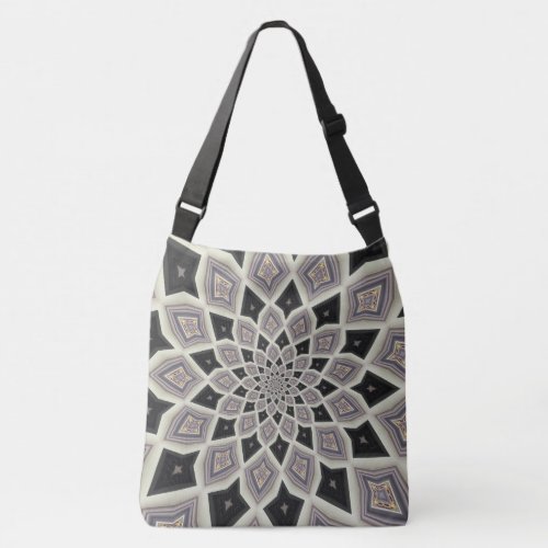 Black Geometric Spiral Fractal Mosaic Art Pattern Crossbody Bag