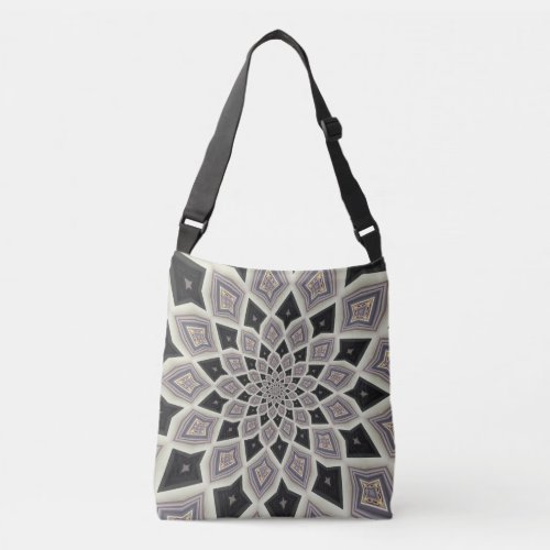 Black Geometric Spiral Fractal Mosaic Art Pattern Crossbody Bag