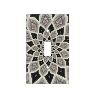 Black Geometric Spiral Fractal Mosaic Art Pattern Light Switch Cover