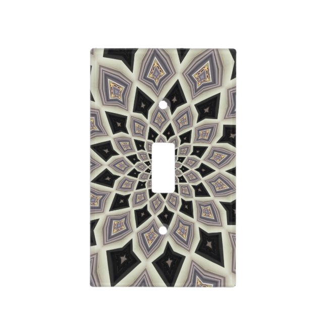 Black Geometric Spiral Fractal Mosaic Art Pattern Light Switch Cover (Front)