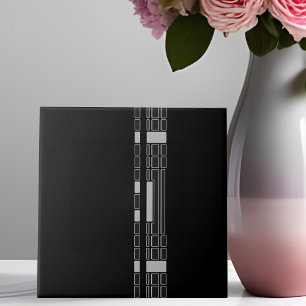 Black Geometric Stripe Art Deco Style Ceramic Tile