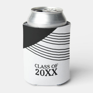 Black Geometric Stripe Graduation Can Cooler