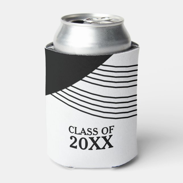 Black Geometric Stripe Graduation Can Cooler (Can Front)