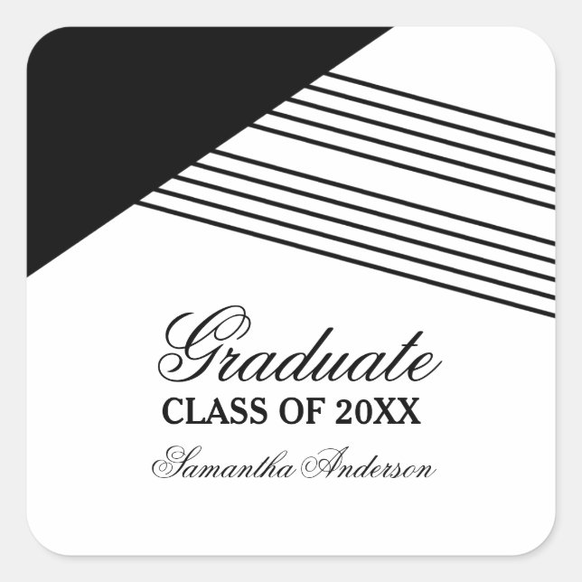 Black Geometric Stripe Graduation Stickers (Front)