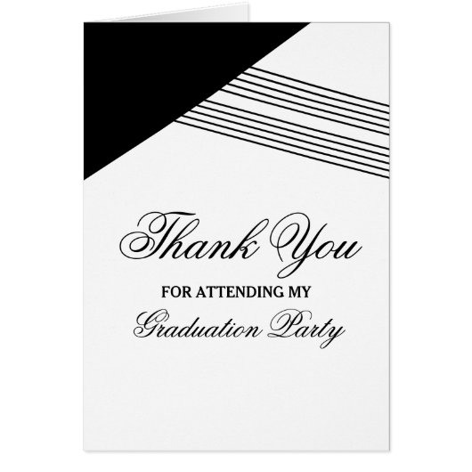 Black Geometric Stripe Graduation Thank You Card (Front)