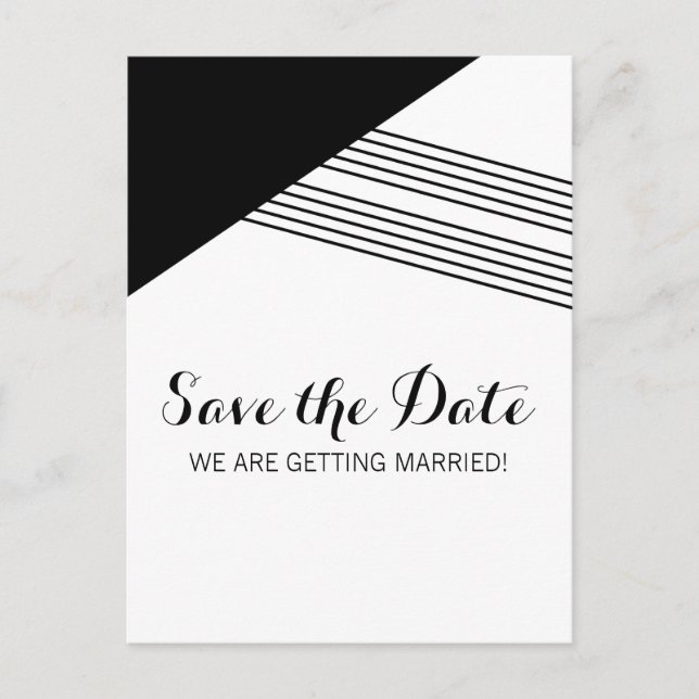 Black Geometric Stripe Save the Date Postcard (Front)
