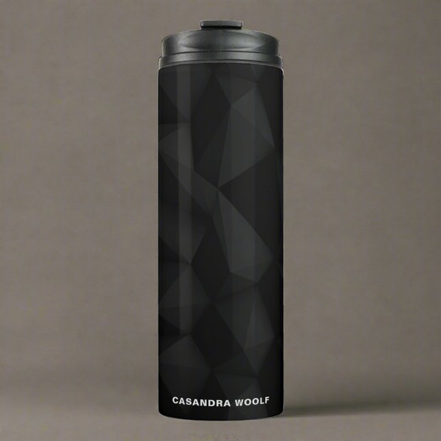 Black Geometric Texture Classic Monogram Name Thermal Tumbler (Creator Uploaded)