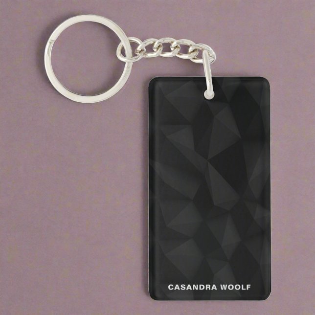 Black Geometric Texture Elegant Monogram Name Keychain (Creator Uploaded)