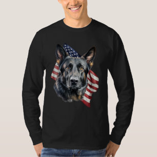 Black German Shepherd 4th Of July Dog  American Fl T-Shirt