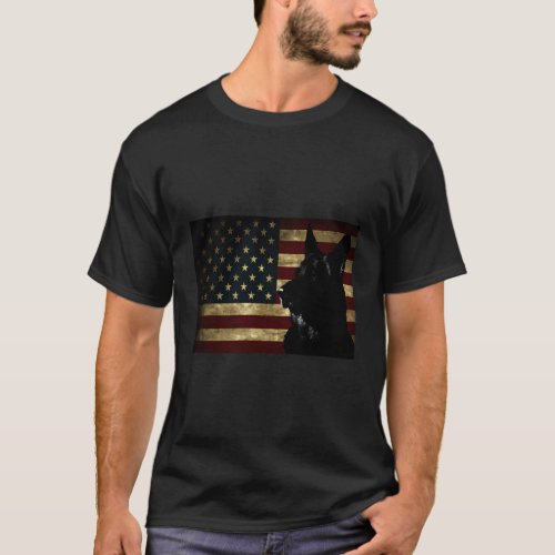 Black German Shepherd American Flag 4Th July Gsd D T_Shirt