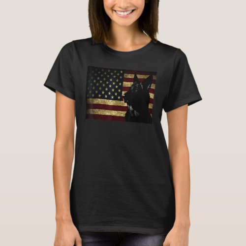 Black German Shepherd  American Flag 4th July Gsd  T_Shirt