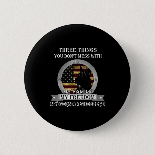 Black German Shepherd American Flag Three Things Y Button (Front)