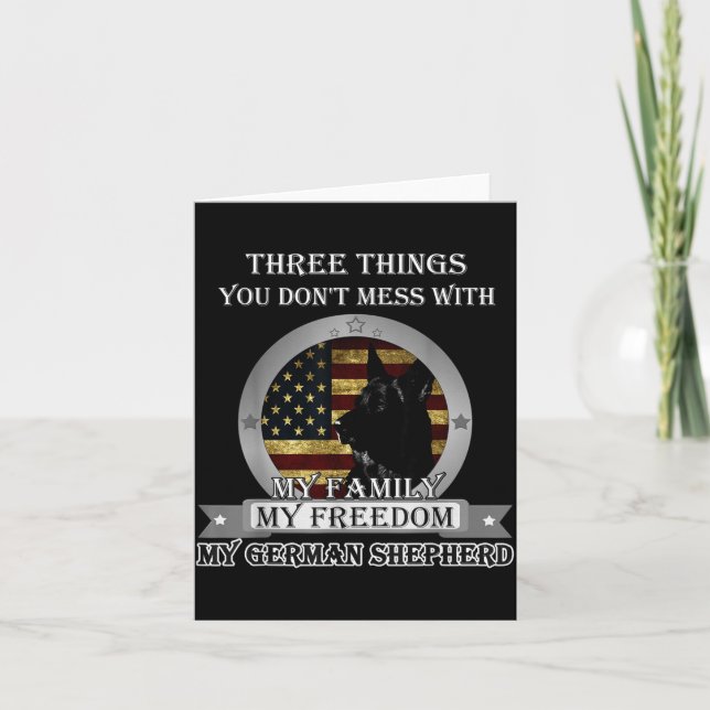 Black German Shepherd American Flag Three Things Y Card (Front)