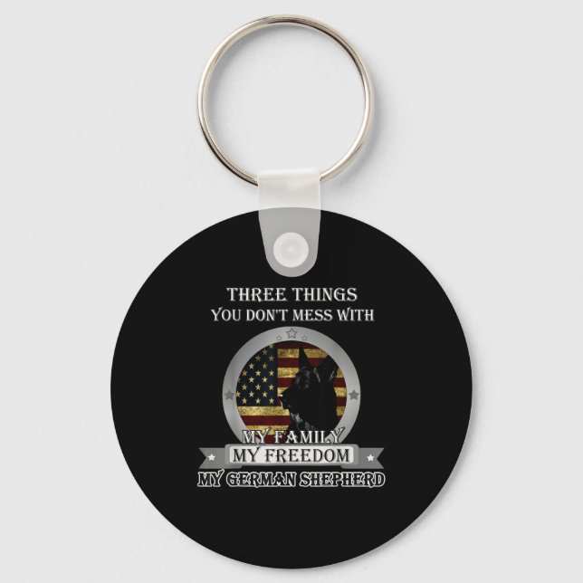 Black German Shepherd American Flag Three Things Y Keychain (Front)