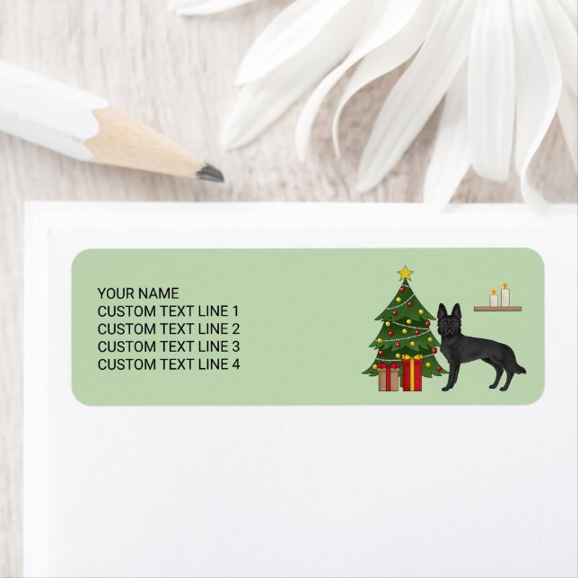 Black German Shepherd And Festive Christmas Tree Label (Insitu)