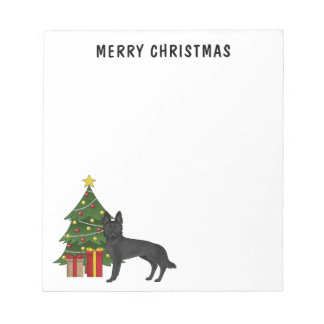 Black German Shepherd And Festive Christmas Tree Notepad