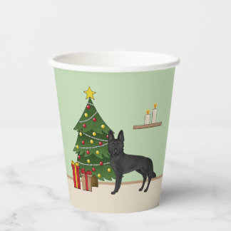 Black German Shepherd And Festive Christmas Tree Paper Cups