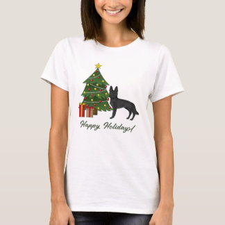 Black German Shepherd And Festive Christmas Tree T-Shirt