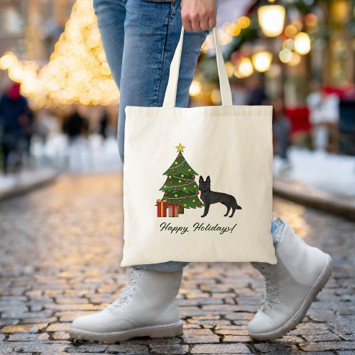 Black German Shepherd And Green Christmas Tree Tote Bag