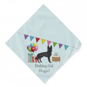 Black German Shepherd And Text Colorful Birthday Bandana