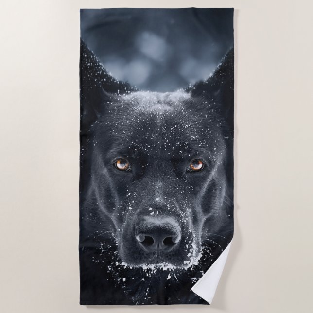 Black German Shepherd Beach Towel (Front)