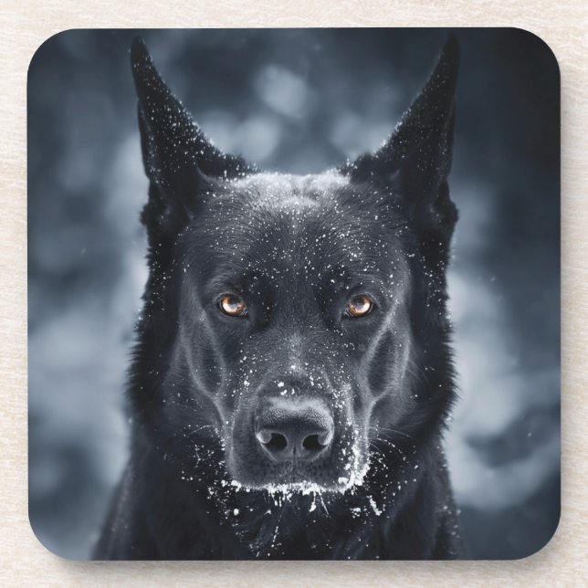 Black German Shepherd Beverage Coaster (Front)