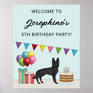 Black German Shepherd Birthday Party Welcome Poster