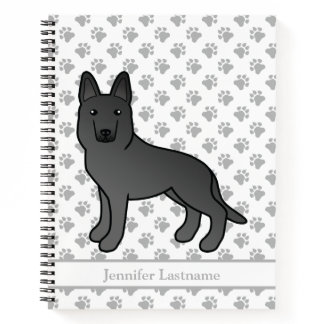 Black German Shepherd Cartoon Dog &amp; Custom Text Notebook