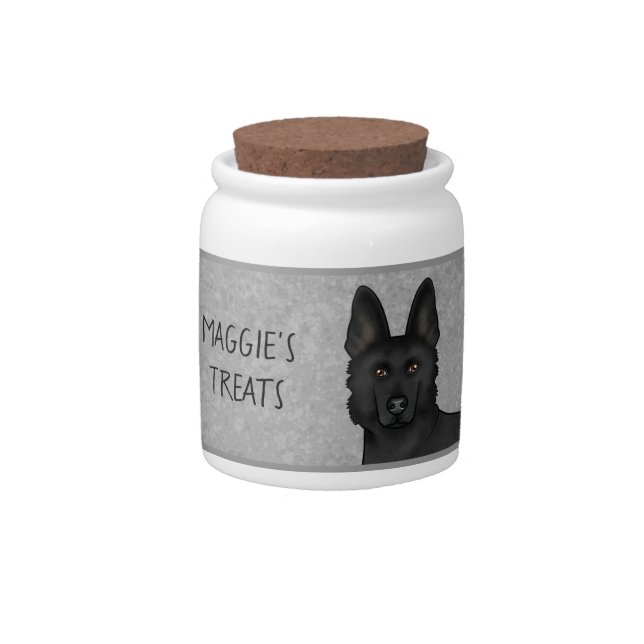 Black German Shepherd Cartoon Dog Gray Pet Treat Candy Jar (Front)