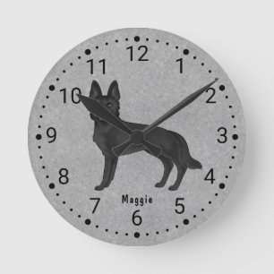 Black German Shepherd Cartoon Dog Numbered Clock