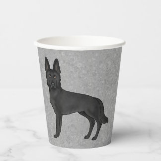 Black German Shepherd Cartoon Dog Standing Up Gray Paper Cups