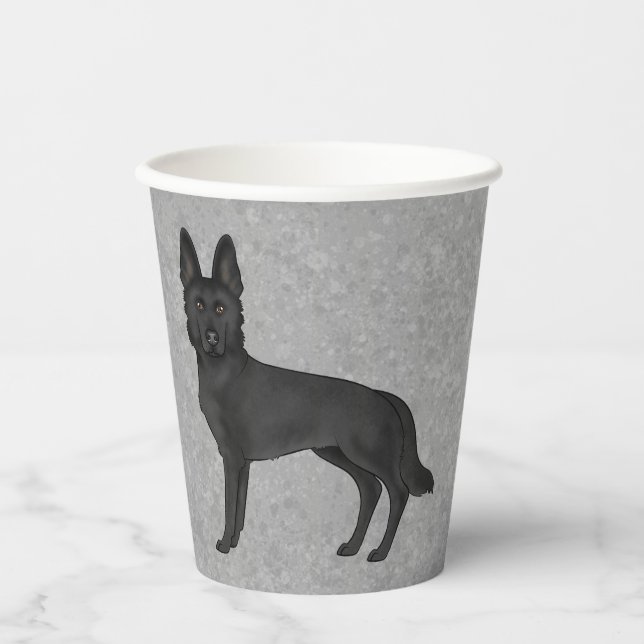 Black German Shepherd Cartoon Dog Standing Up Gray Paper Cups (Front)