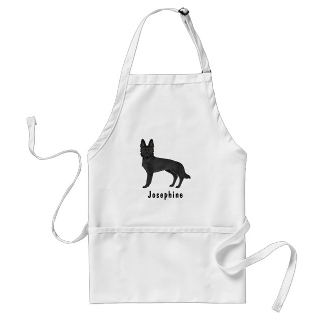 Black German Shepherd Cartoon Dog With Custom Name Adult Apron (Front)