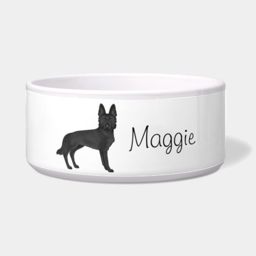 Black German Shepherd Cartoon Dog With Custom Name Bowl