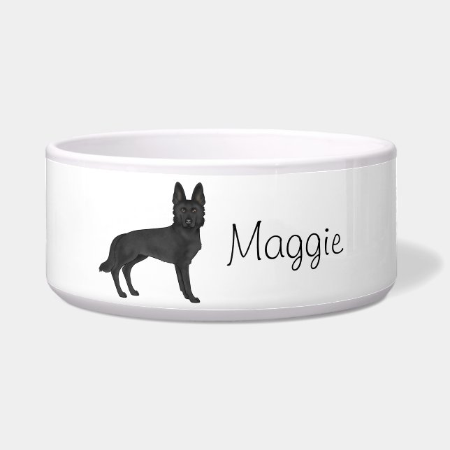 Black German Shepherd Cartoon Dog With Custom Name Bowl (Front)