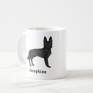 Black German Shepherd Cartoon Dog With Custom Name Coffee Mug