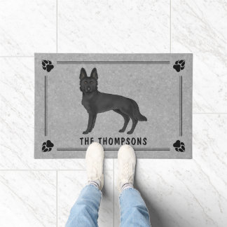 Black German Shepherd Cartoon Dog With Custom Text Doormat