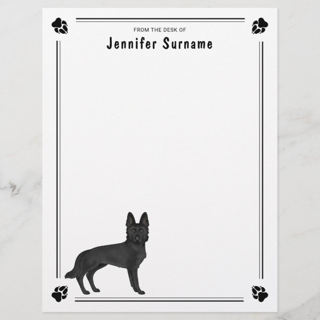 Black German Shepherd Cartoon Dog With Custom Text Letterhead (Front)