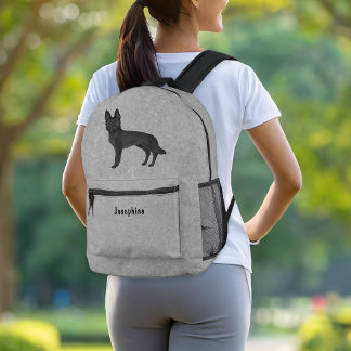 Black German Shepherd Cartoon Dog With Custom Text Printed Backpack