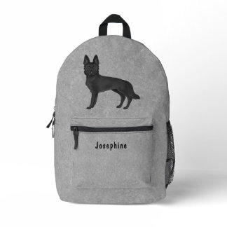 Black German Shepherd Cartoon Dog With Custom Text Printed Backpack