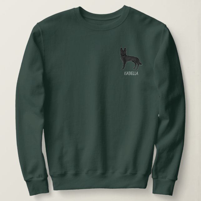 Black German Shepherd Cartoon Dog With Custom Text Sweatshirt (Design Front)
